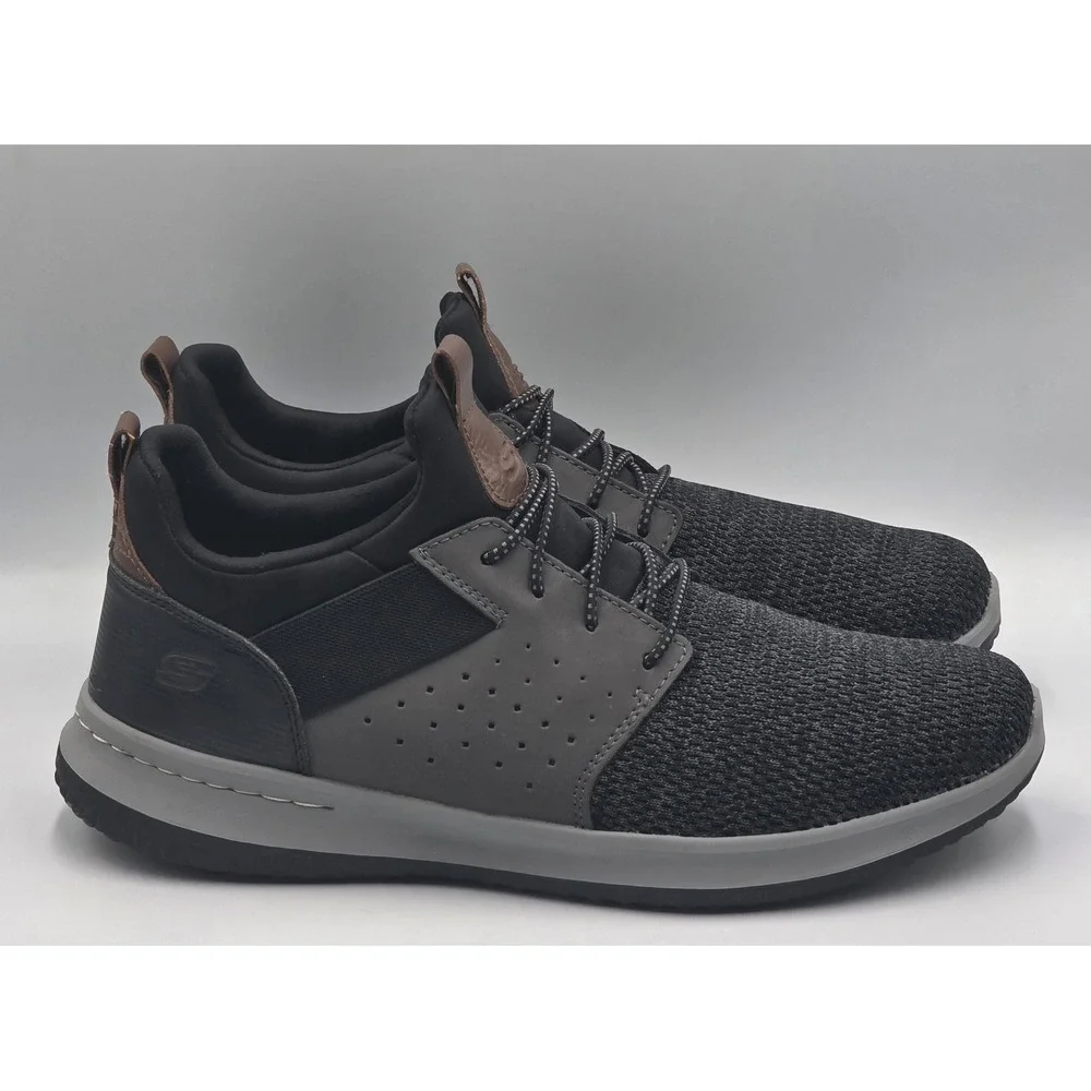 Skechers Mens Delson Camben Size 12 Slip On Sneaker Black Gray Walking Shoe